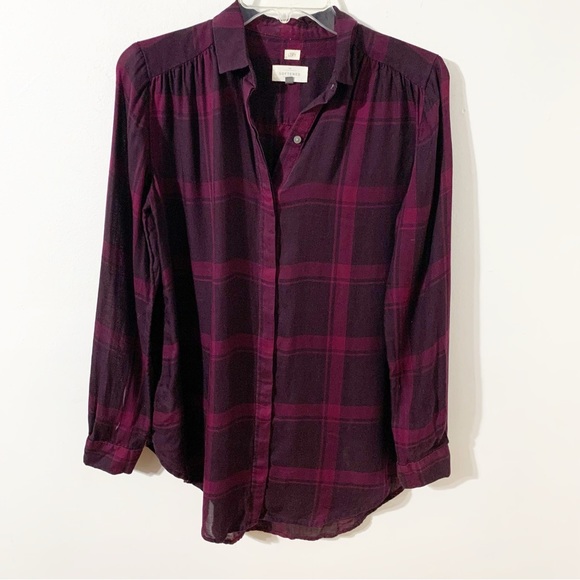 Ann Taylor LOFT The Softened Shirt Long Sleeve Plaid Hidden Button Tunic Top - Picture 1 of 8